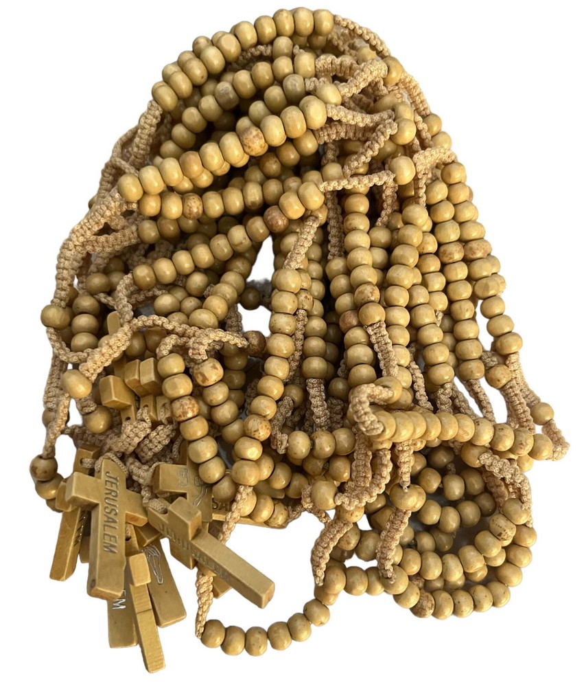 Lot of 12 Jerusalem Wood Round Tan Beads Rosaries