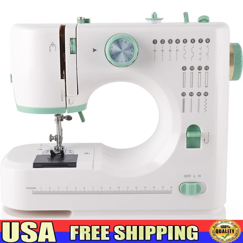 Double Needle Sewing Machine 16 Stitches Reverse LED Light Sewing Accessories US