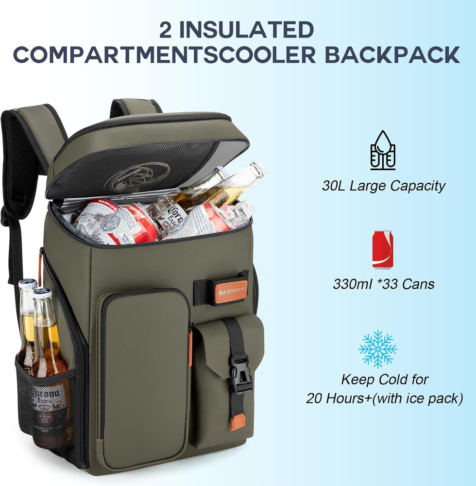 Insulated Cooler Backpack,33/45 Cans Multifunctional Double Deck Leakproof Coole