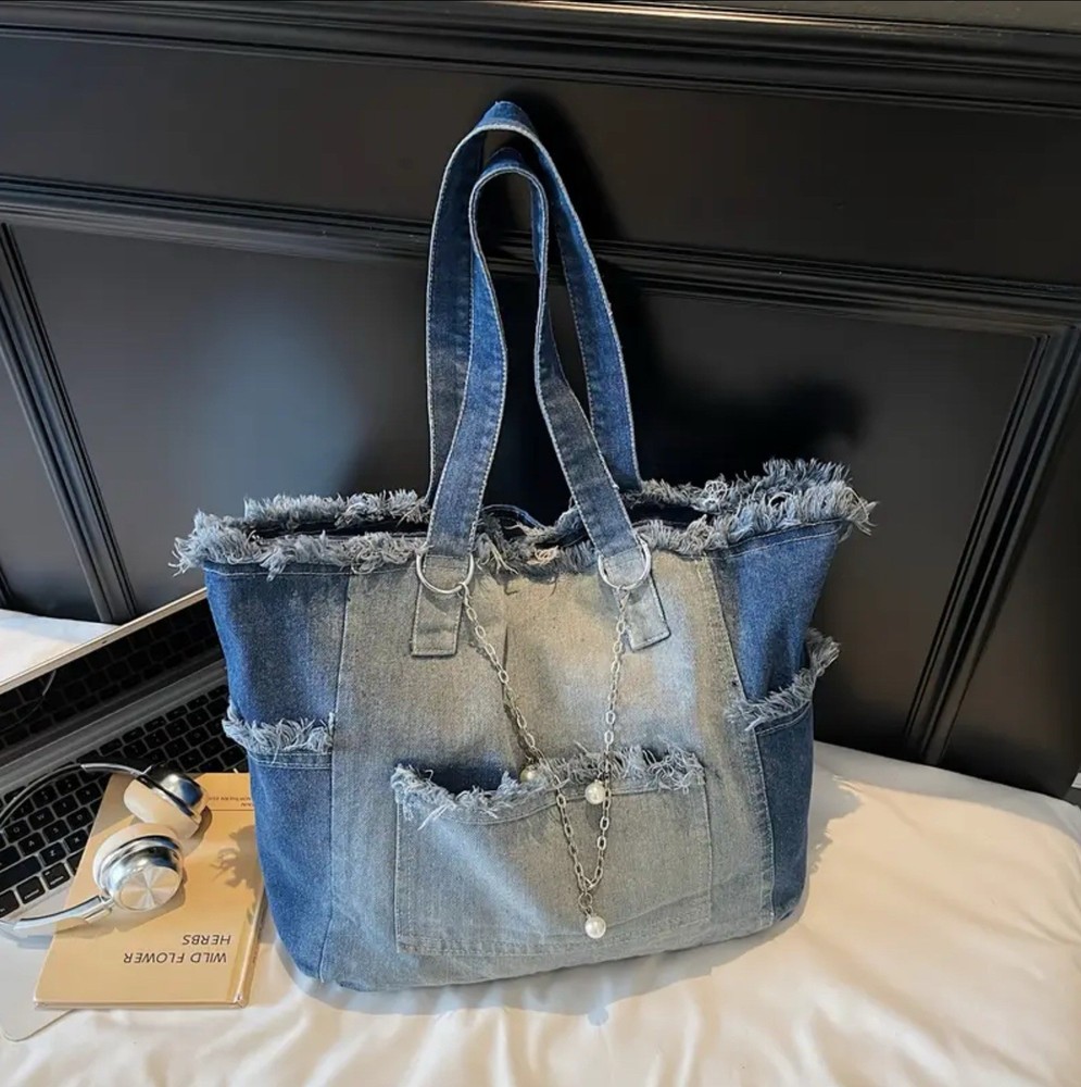 Blue Denim Large Shoulder Bag