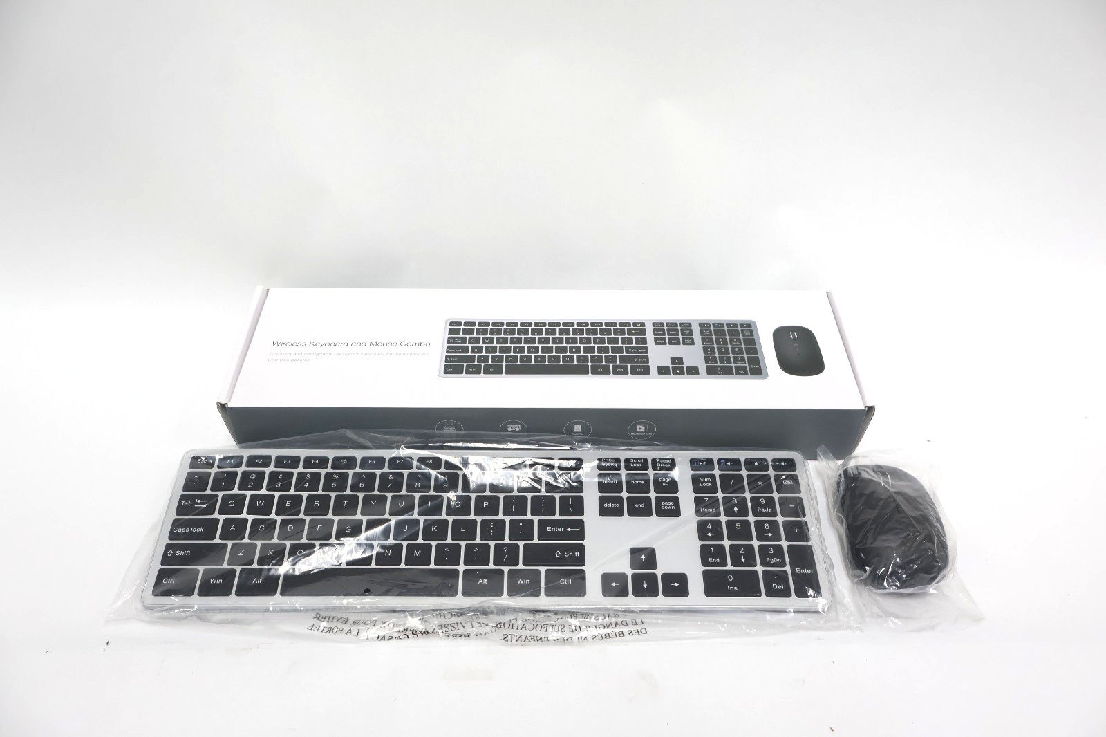 Lot of 2 Wireless Keyboard and Mouse Combo Full-Size Wireless Silver & Black