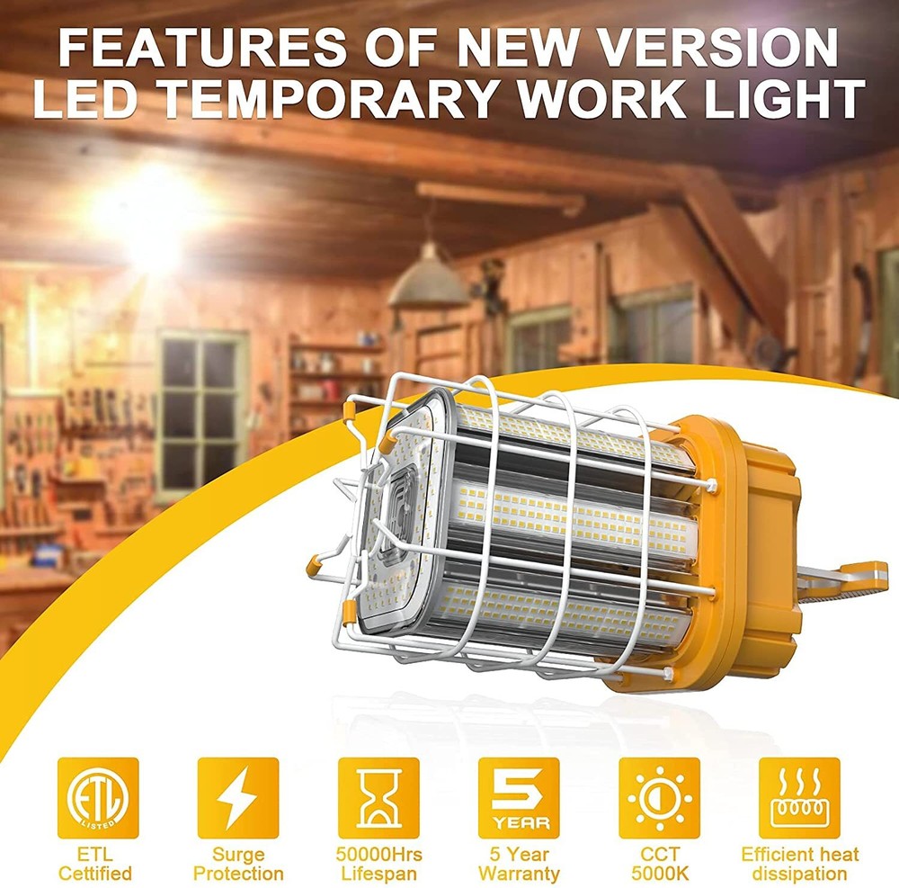 150W LED Temporary Work Light Linkable Constructions Jobsite Lamp 5000K Plug-In