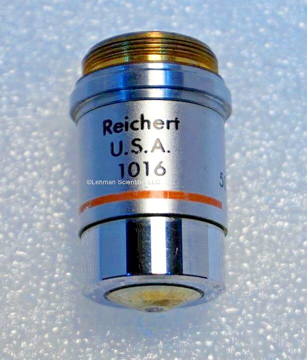 Reichert Short-Barrel 50x Plan-Achro Microscope Objective, Exc. condition.
