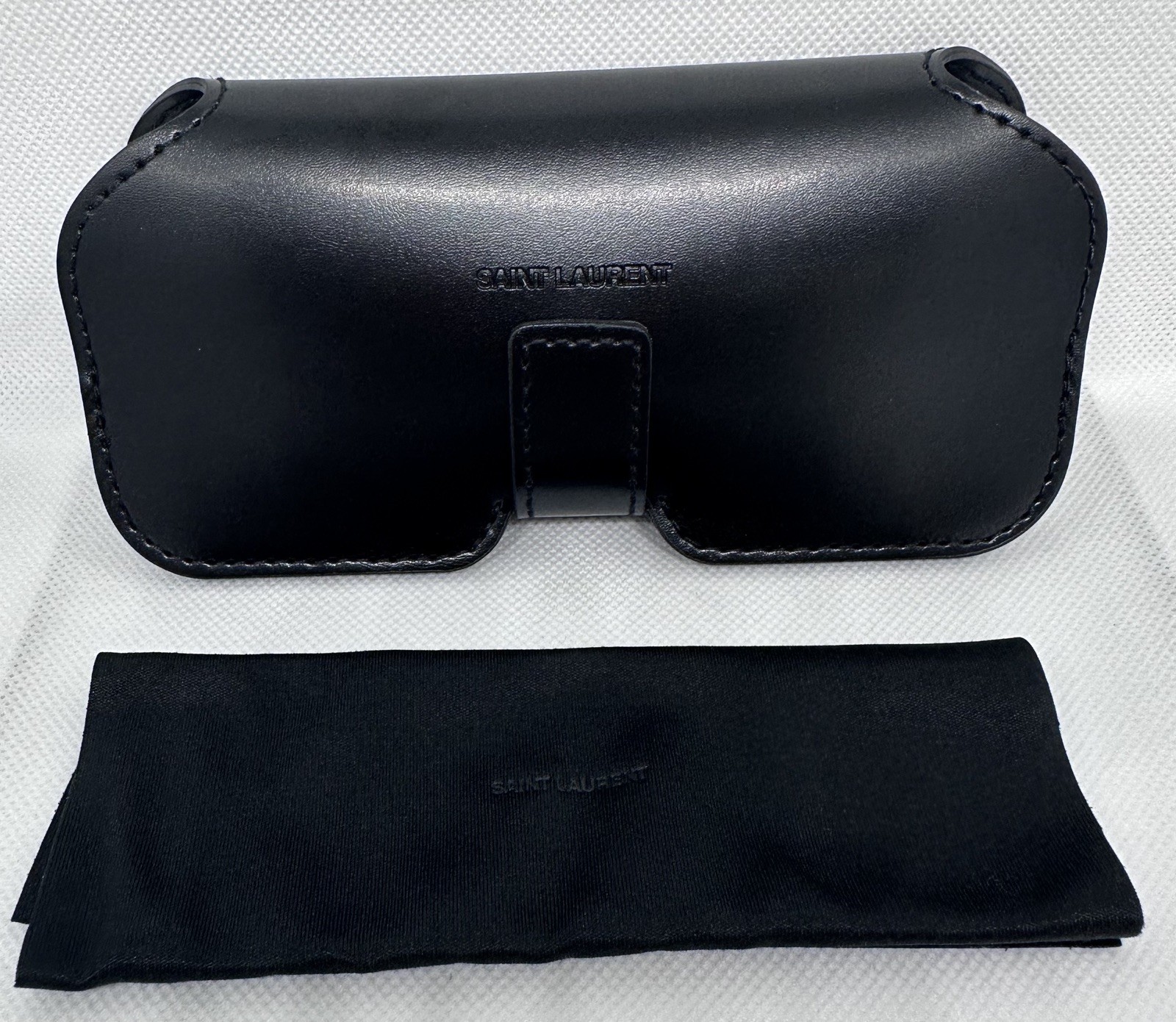 New Saint Laurent Black Authentic Eyeglasses Sunglasses Case w/ Cleaning Cloth