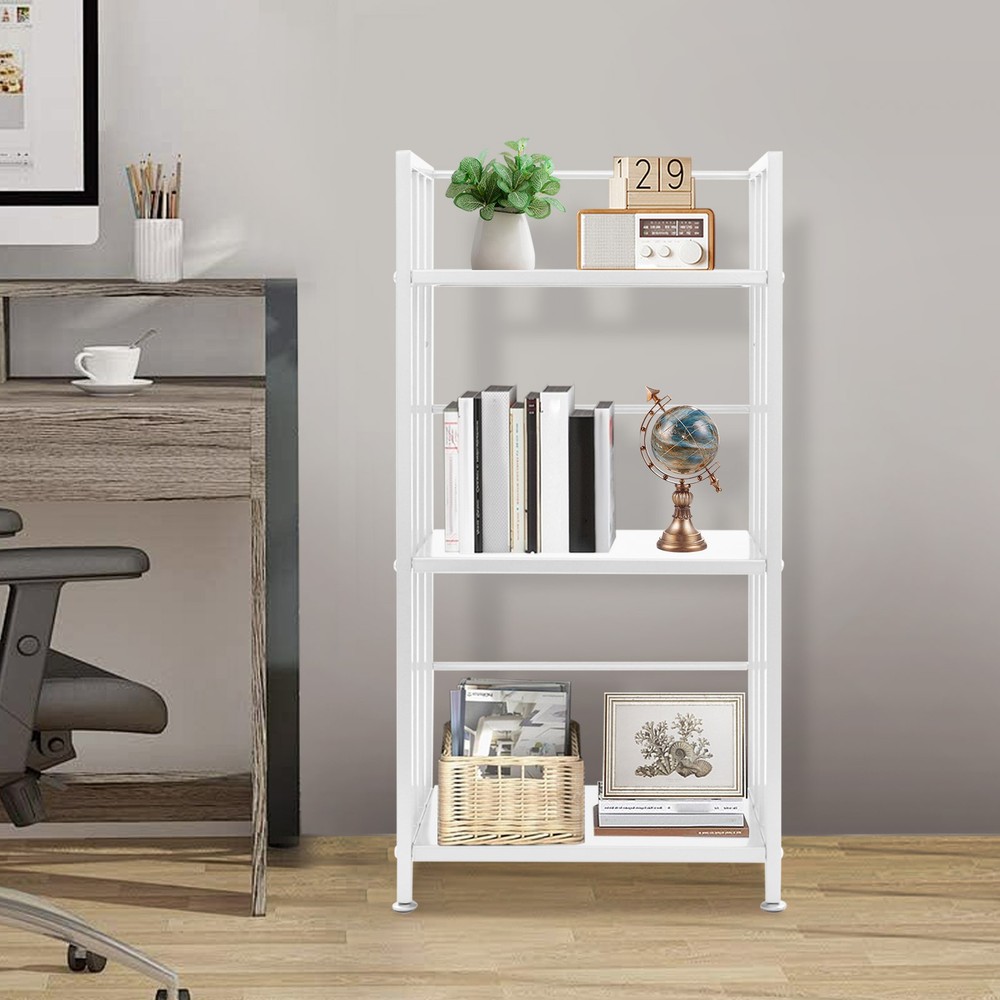 Open Shelf Bookcase, 3-Tier Display Rack, White, Baking Paint, Floor Mount
