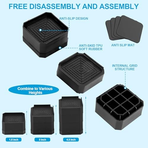 Heavy Duty Furniture Risers, Stackable Bed Risers, Adjustable Bed Raising