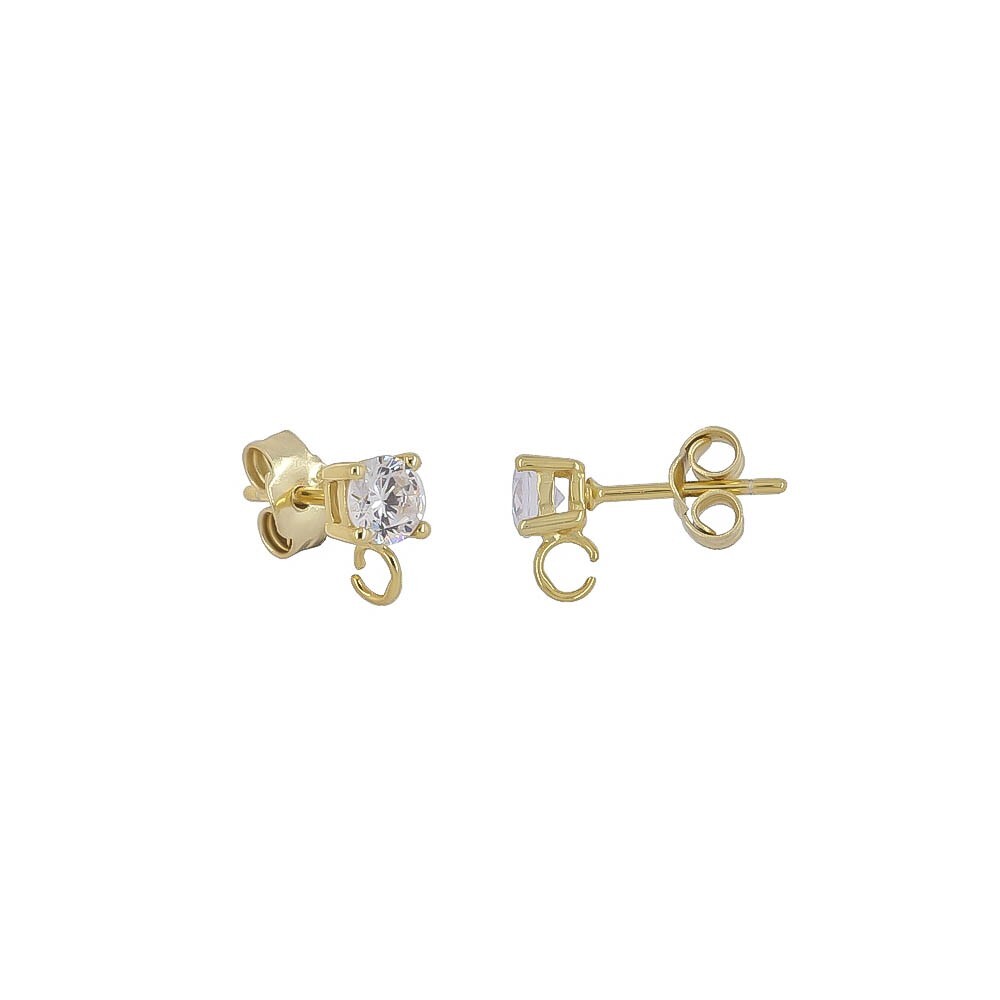 Gold Plated Sterling Silver Square CZ Stud Post Earrings Connector #51419