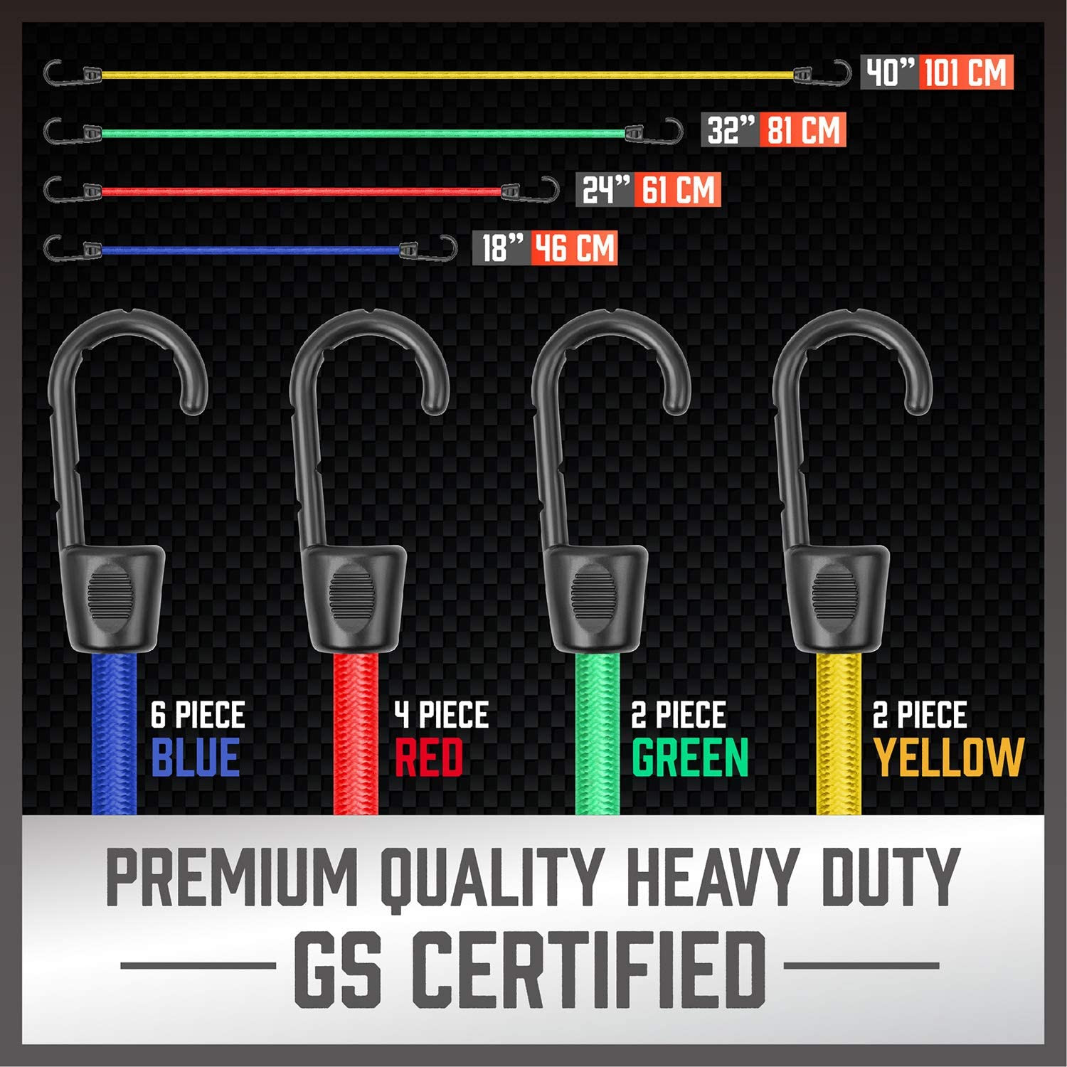 31-Piece Premium Bungee Cords Assortment Jar, Includes 10”,18”,24”,32”,40” Bunge