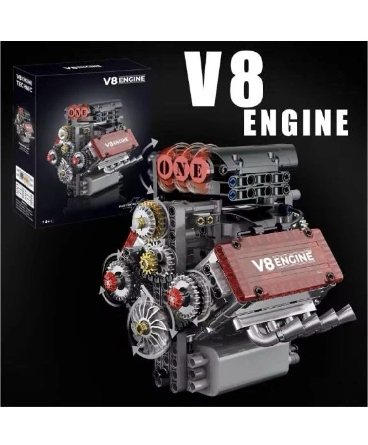 V8 Machine MOC Building Blocks Sets Motorized Engine Simulation Bricks Model