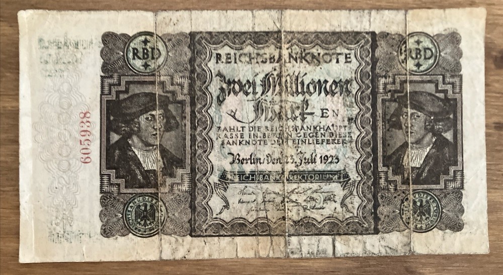 Germany Banknote. 2 Million Mark. Dated 1923. Pick 89. Vintage Note.