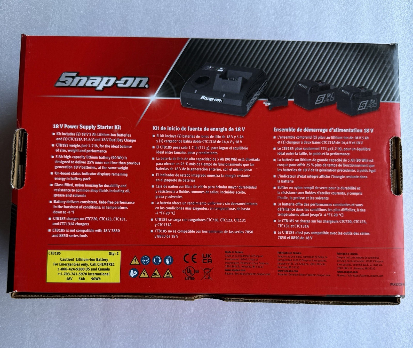 Snap On CTPSK185 18v 5Ah Power Supply Kit( 2pc CTB185 + CTC131A Charger)