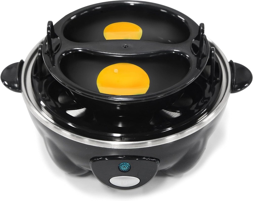 Compact Electric Egg Cooker - Hard, Medium, Soft Boiled & Omelet Maker, Black
