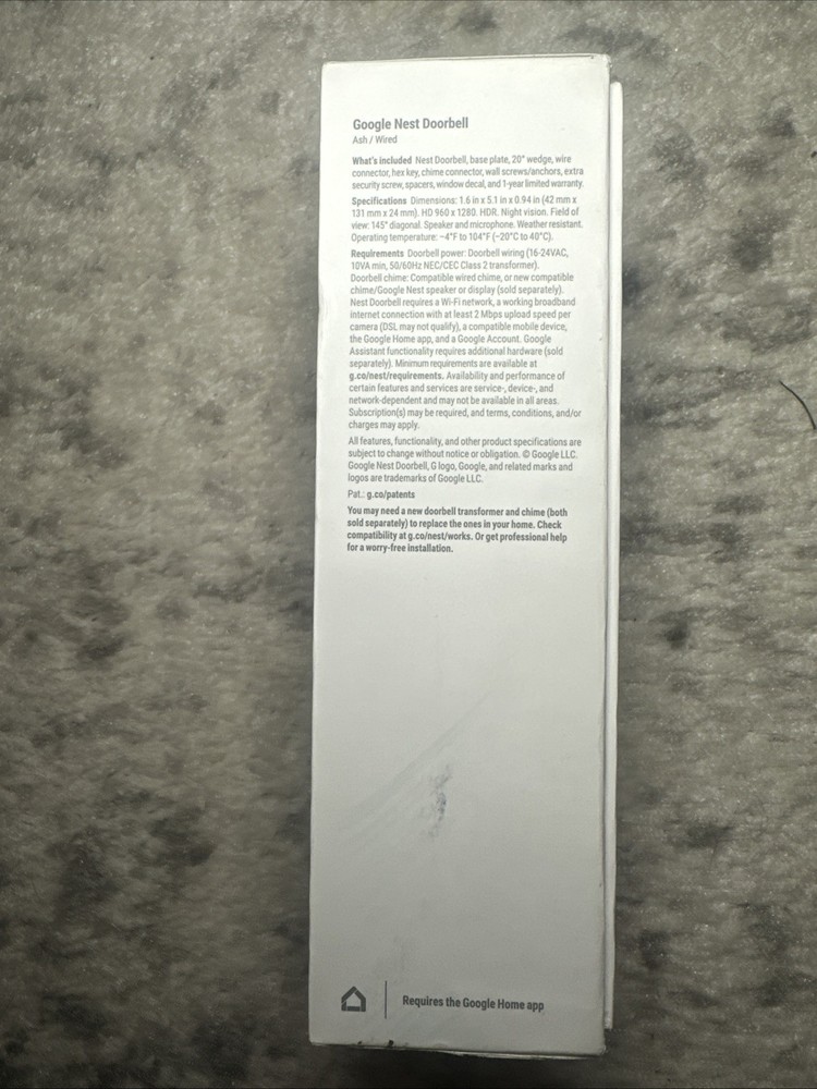 Google Nest Doorbell, Wired - Ash