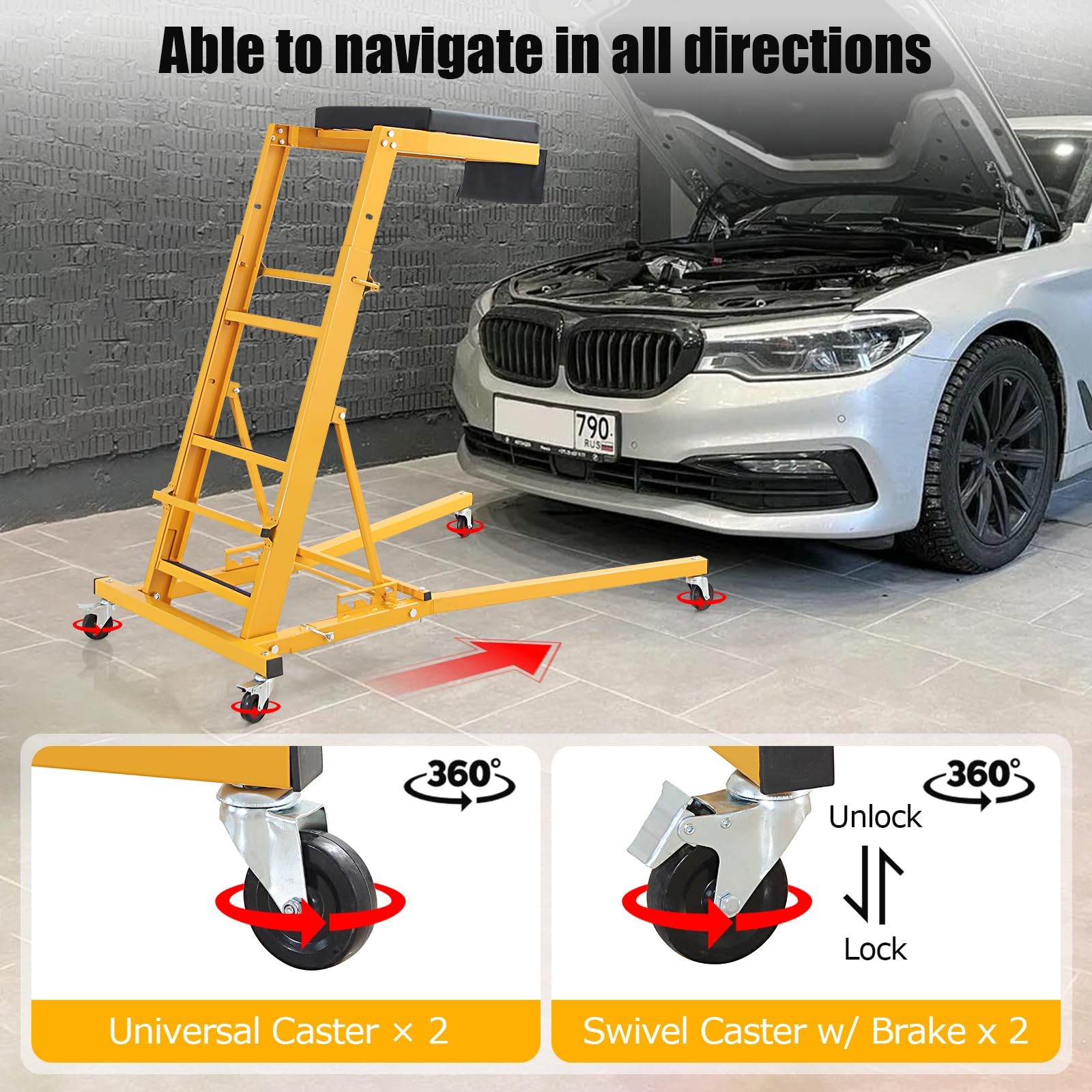 440 Lb Capacity Heavy Duty Topside Automotive Creeper Adjustable Height 48"-66"