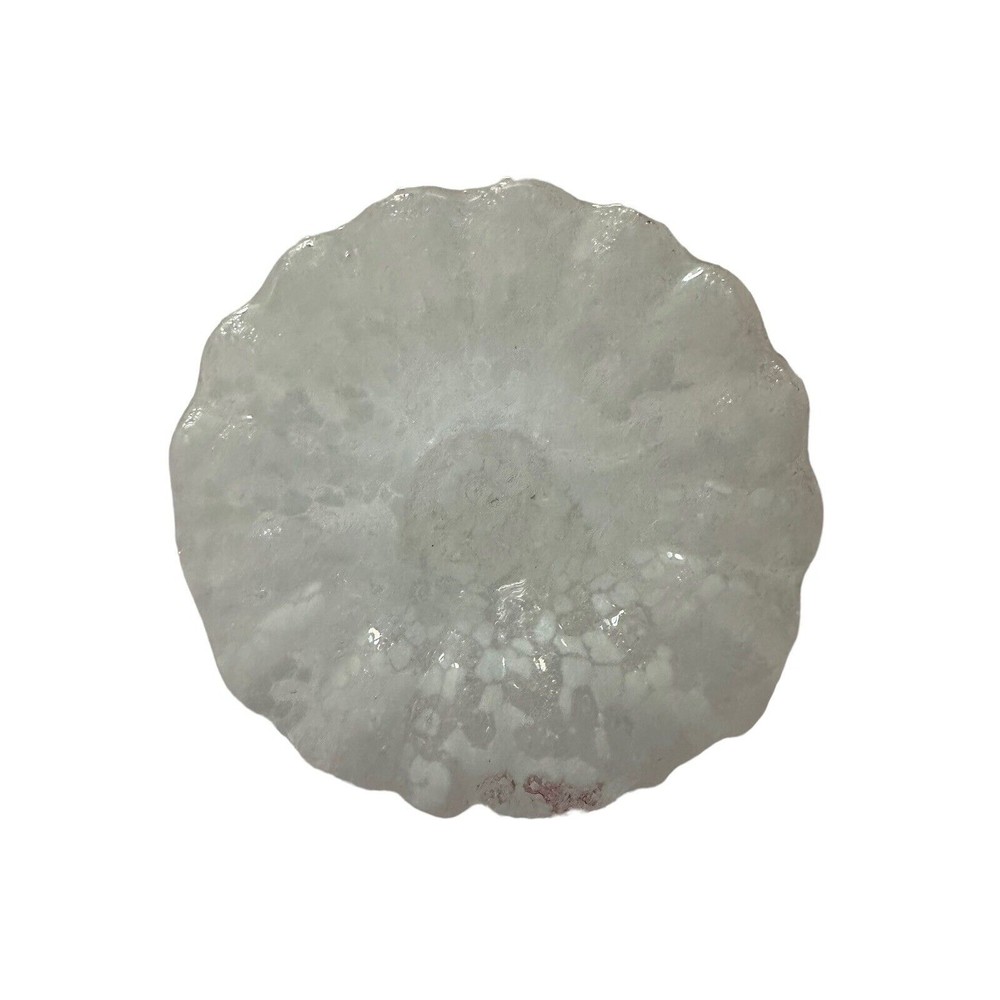 White Snowflake Design In Clear Glass Small Candy Dish Beautiful Pattern 7” EUC