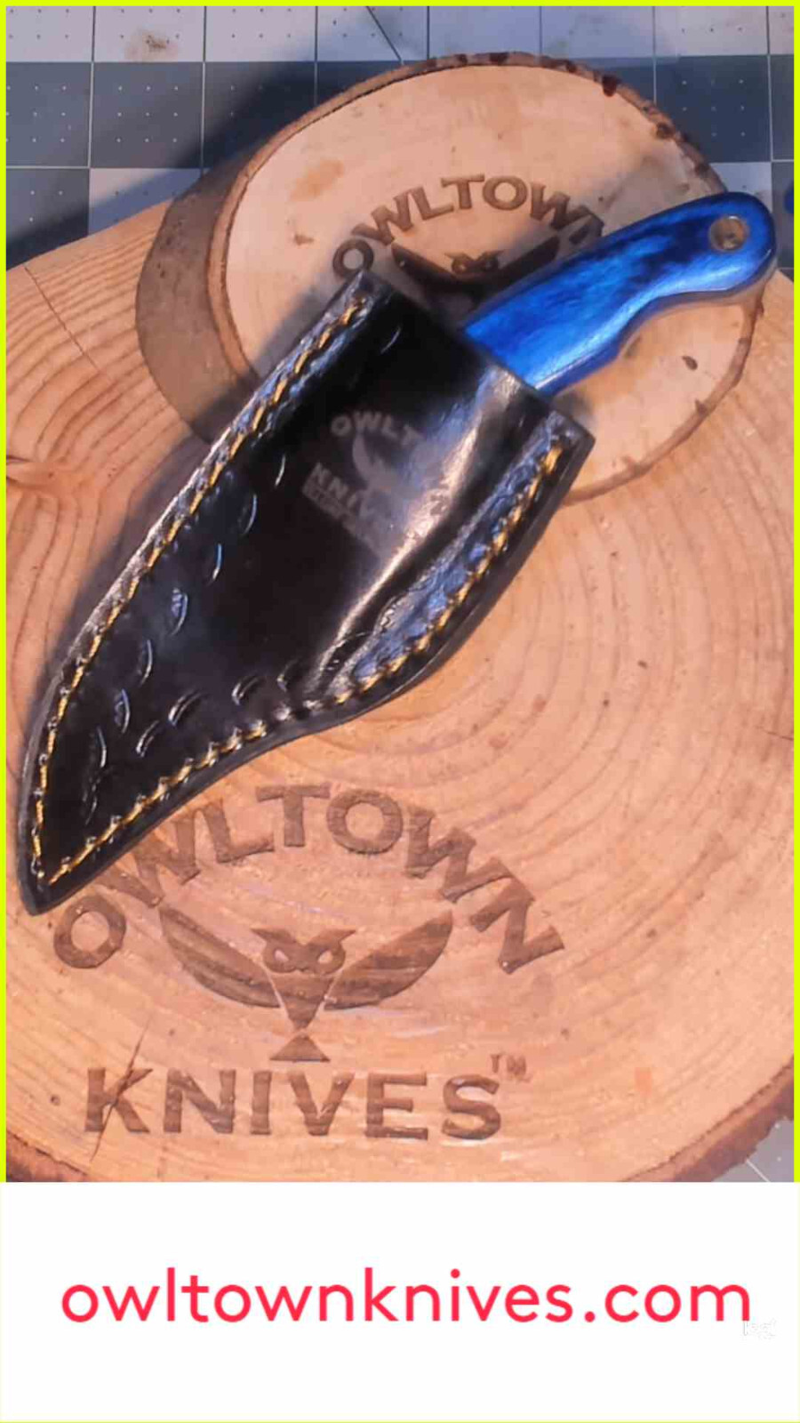 Owltown Pivia Moon Knife, Pikal, Elvia fusion 12c27 steel clip on leather sheath