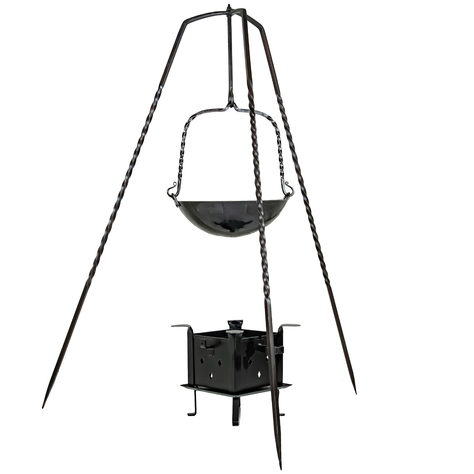 56.5 Inch Medieval Outdoor Camping Forged Iron Tripod w/ Adjustable Pot Hook