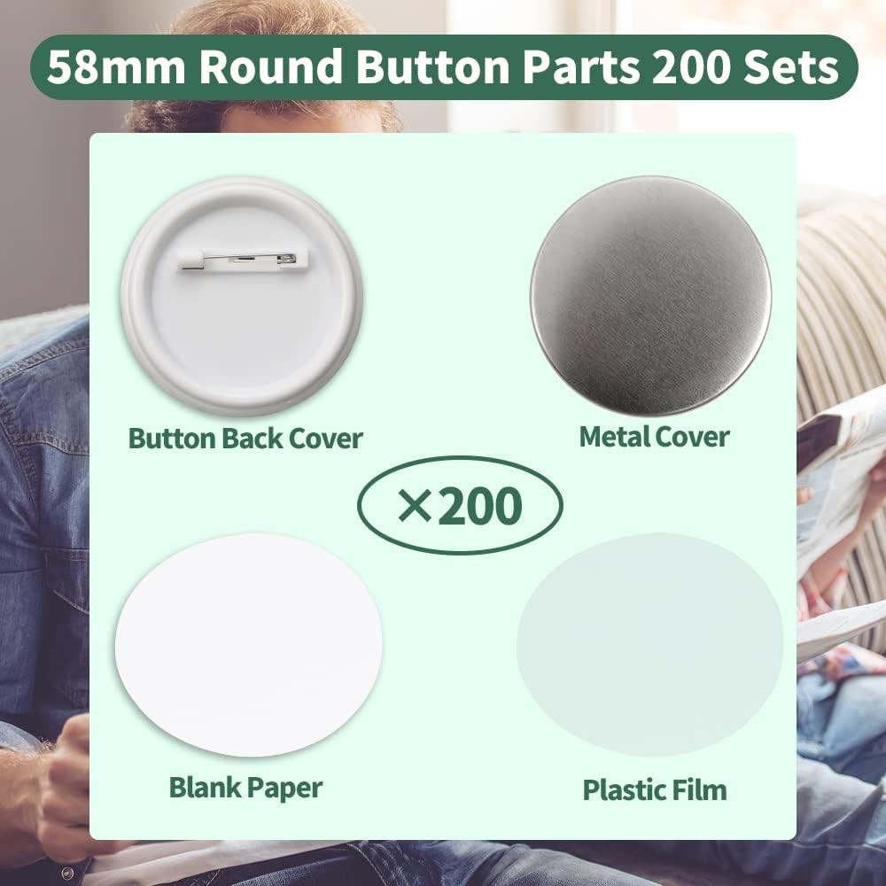 High-Quality 58mm Button Making Supplies - 200 Sets for All Your Crafting Needs