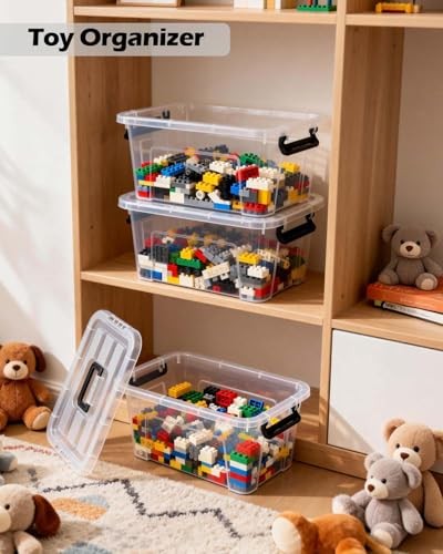 Plastic Storage Bins with Lids 6 Pack Storage Organizer, 7 Quart Black