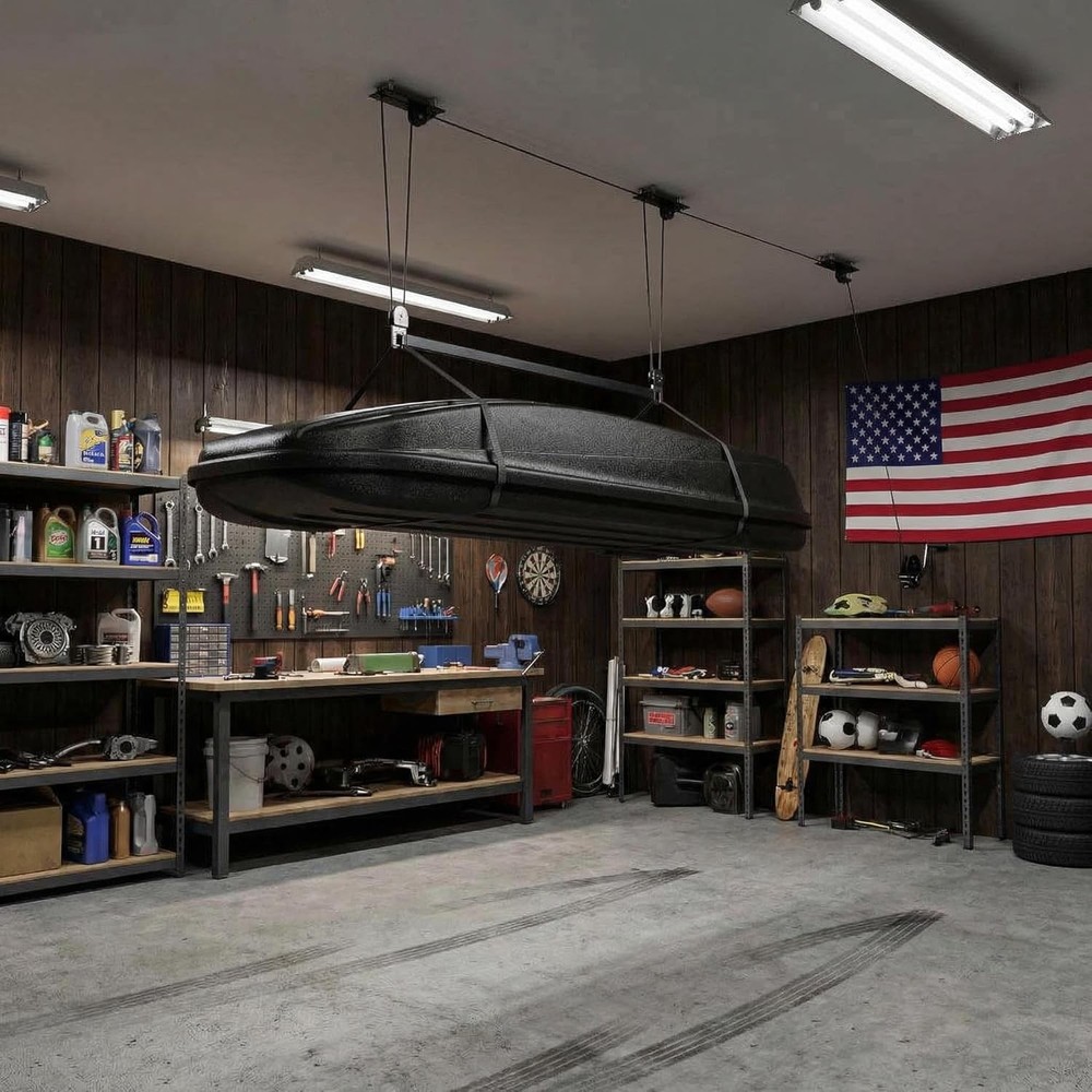 Cargo Box Ceiling Hoist for Rooftop Cargo Boxes for 10–14ft Garage Ceiling