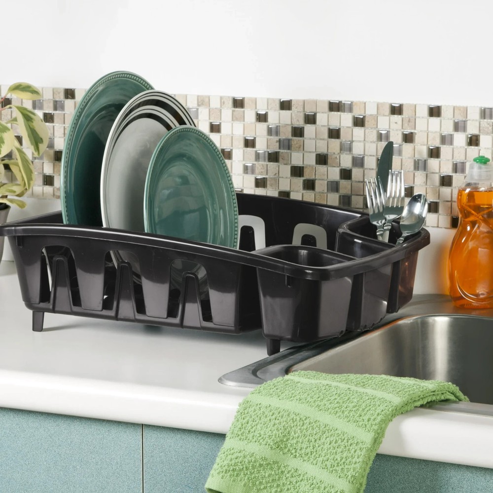 Dish Drying Rack, Sterilite Dish Rack with Self Draining Base, Black