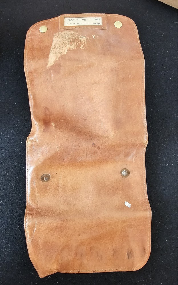 Vintage WW2 Leather Tri-fold Pouch Sewing Kit With Name Plate & Initials