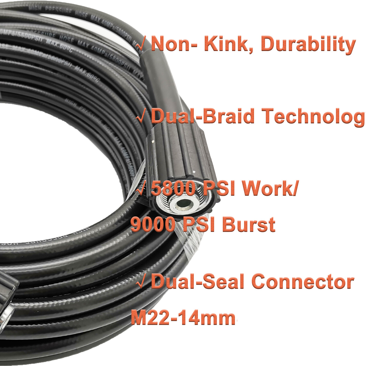 High Pressure Washer Hose 25/50/100ft 5800PSI M22 Power Washer Extension Hose
