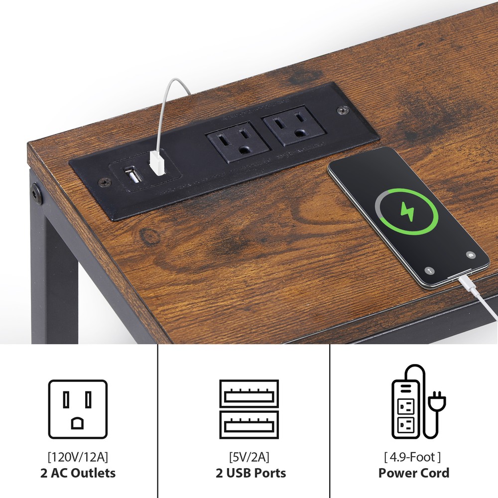 70.8'' Console Table w/ Charging Station Entryway Table Behind Sofa Rustic Brown