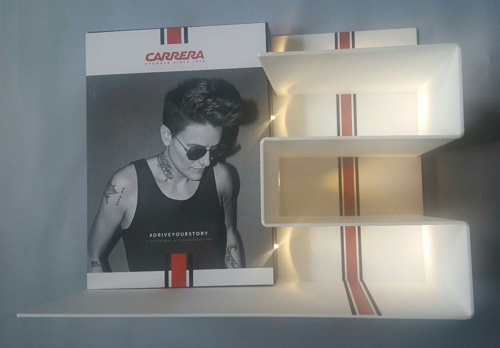 CARRERA 4PC LIGHTED DISPLAY UNIT IN WHITE PLEXIGLASS 4PC INTERCHANGEABLE IMAGES