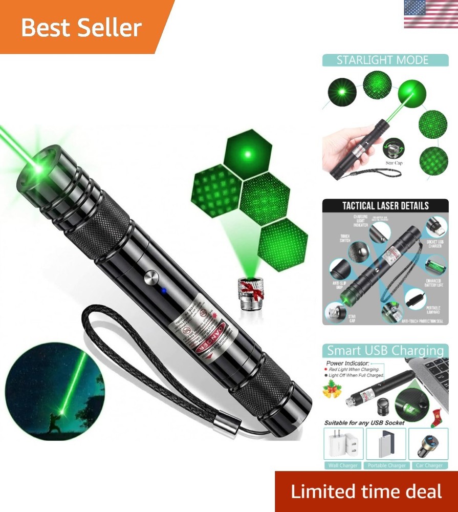 Professional Green Laser Pointer - Long Range, USB Rechargeable for Outdoor Use