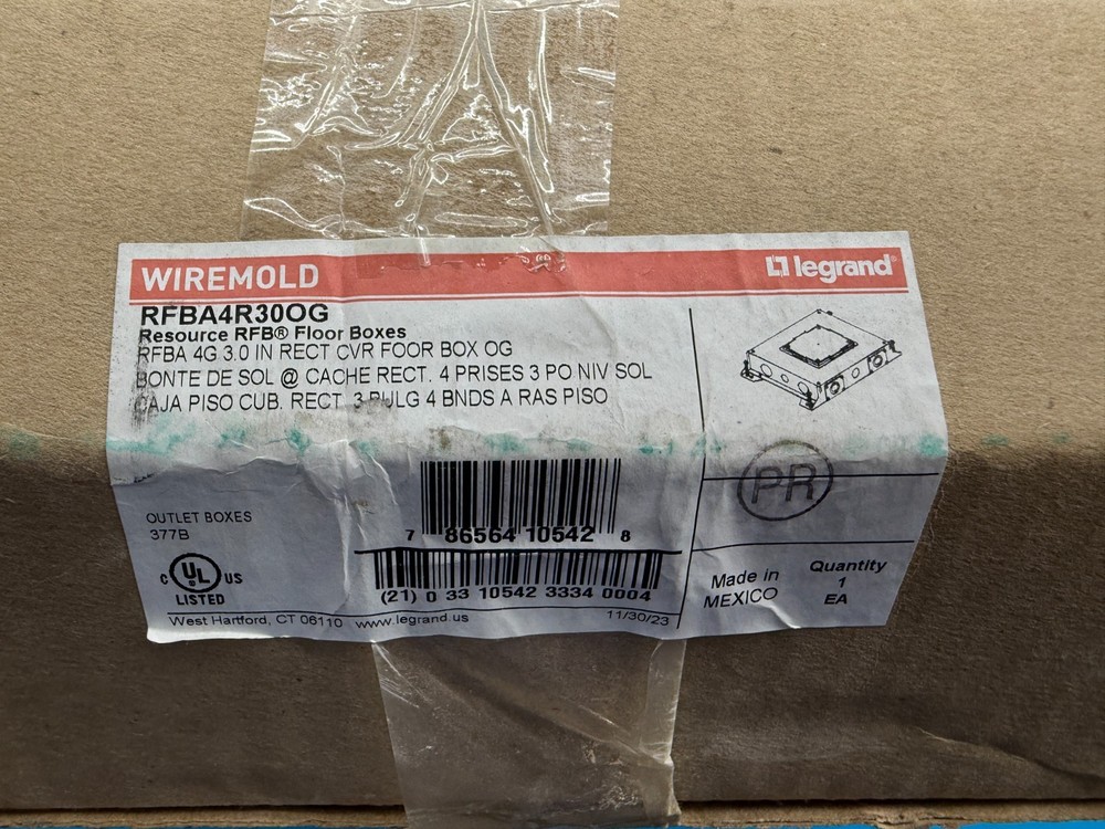 Legrand RFBA4R30OG Wiremold Resource 4-Gang 3" Rectangular Cover Floor Box