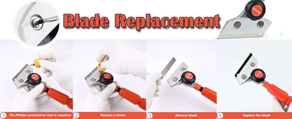 Retractable Blade Scraper Long Handle Heavy Duty Floor Scraper