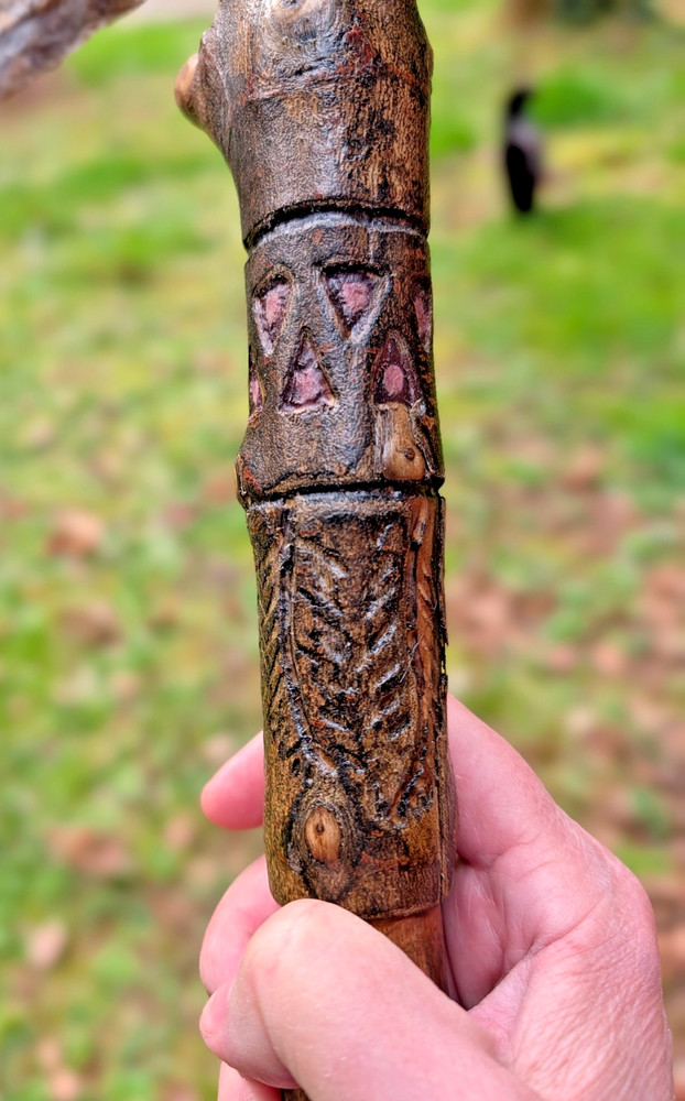 Hand Knapped Tomahawk Stone Blade Carved Handle