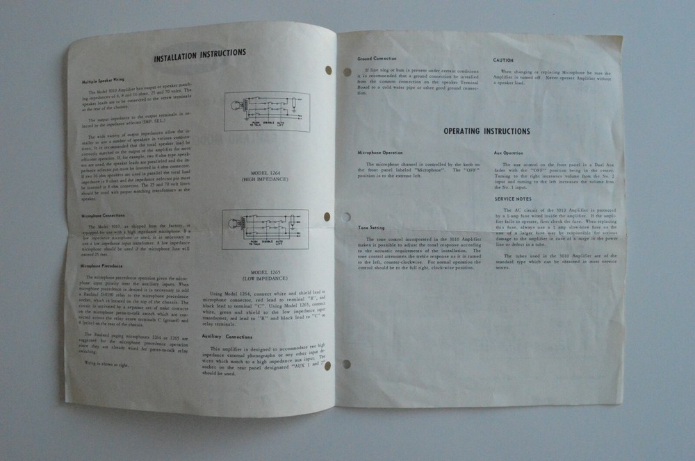 RAULAND Model 3010 Amplifier Installation & Operating Instructions - English