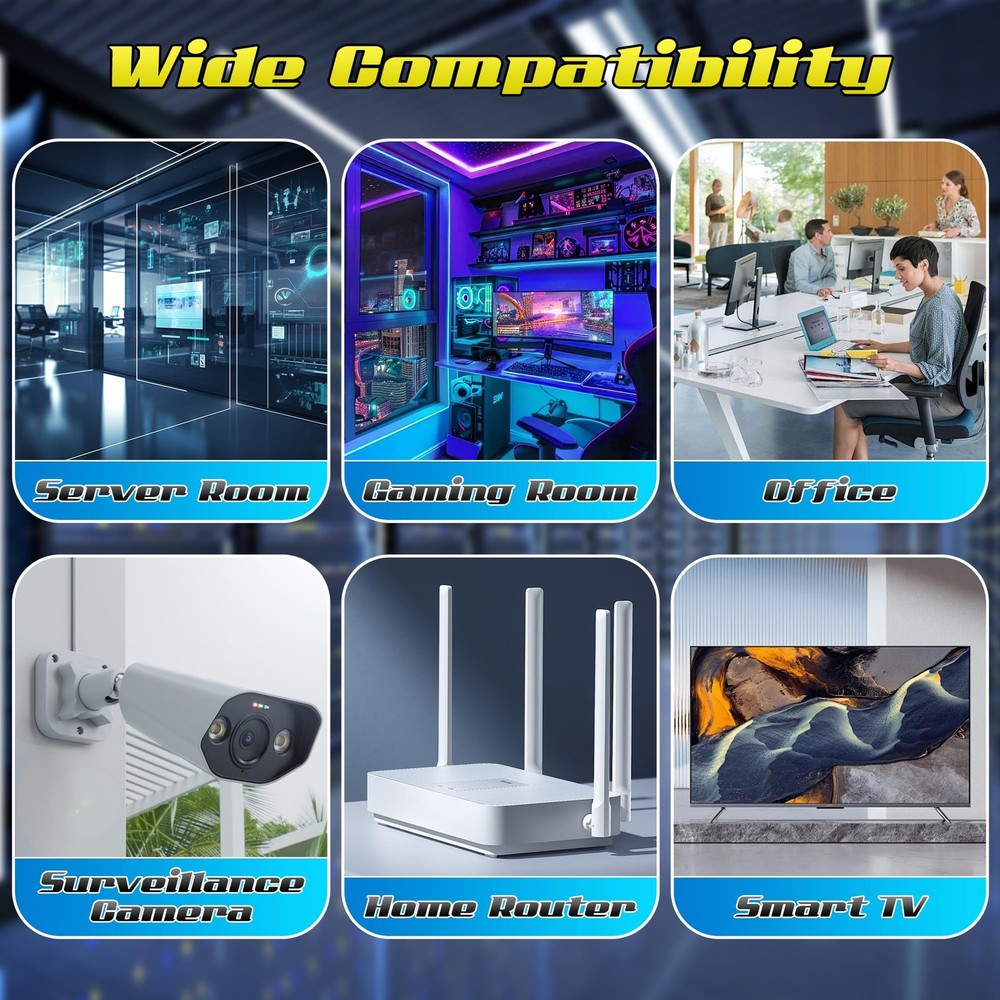 3 Feet Cat6 Patch Cables(12 Pack), Solid Pure Copper Cord, 3FT, Yellow