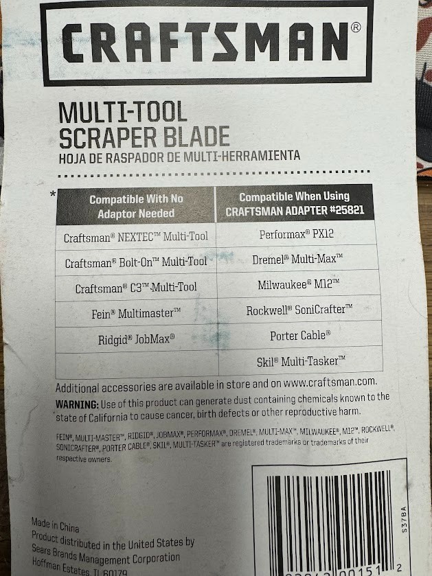 NOS Craftsman 67652 Multi Tool Scraper Blade Oscillating Paint Removal