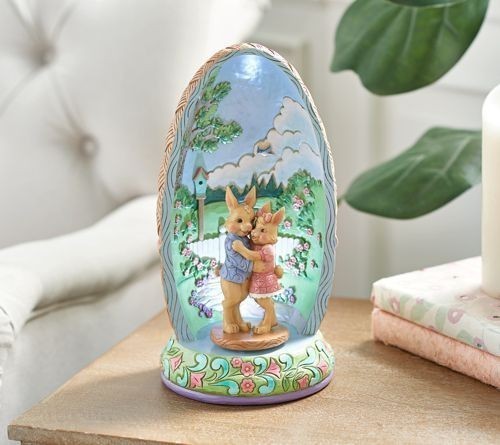 Jim Shore Heartwood Creek 11" Lit & Rotating Hatching a Happy Easter Bunny Coupl