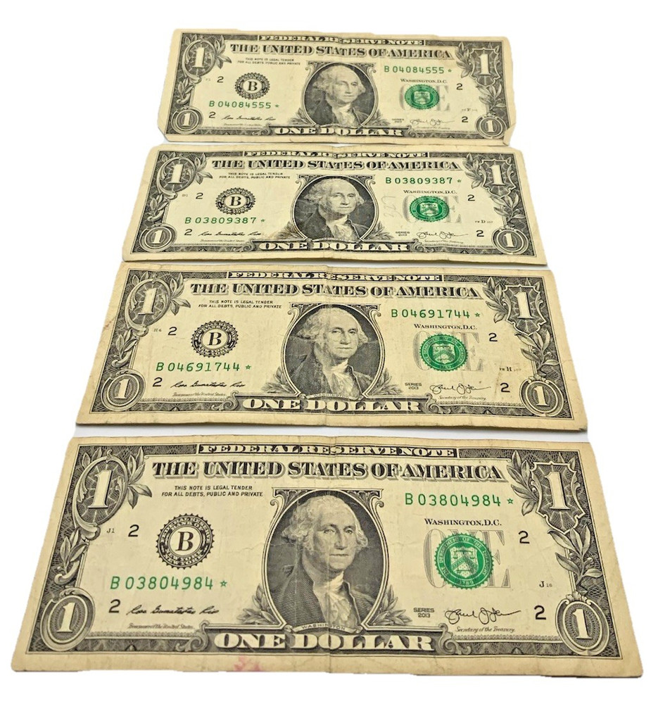 Lot Of Four 1 Dollar 2013 B Duplicate Star Notes DC
