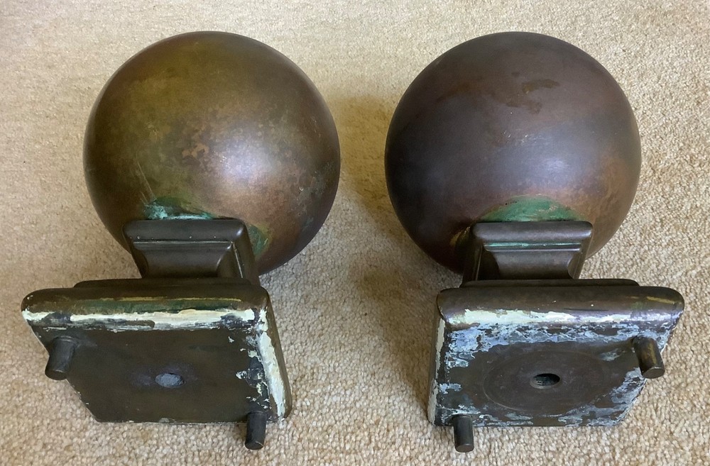 Pair Antique Brass Newel Posts Finials