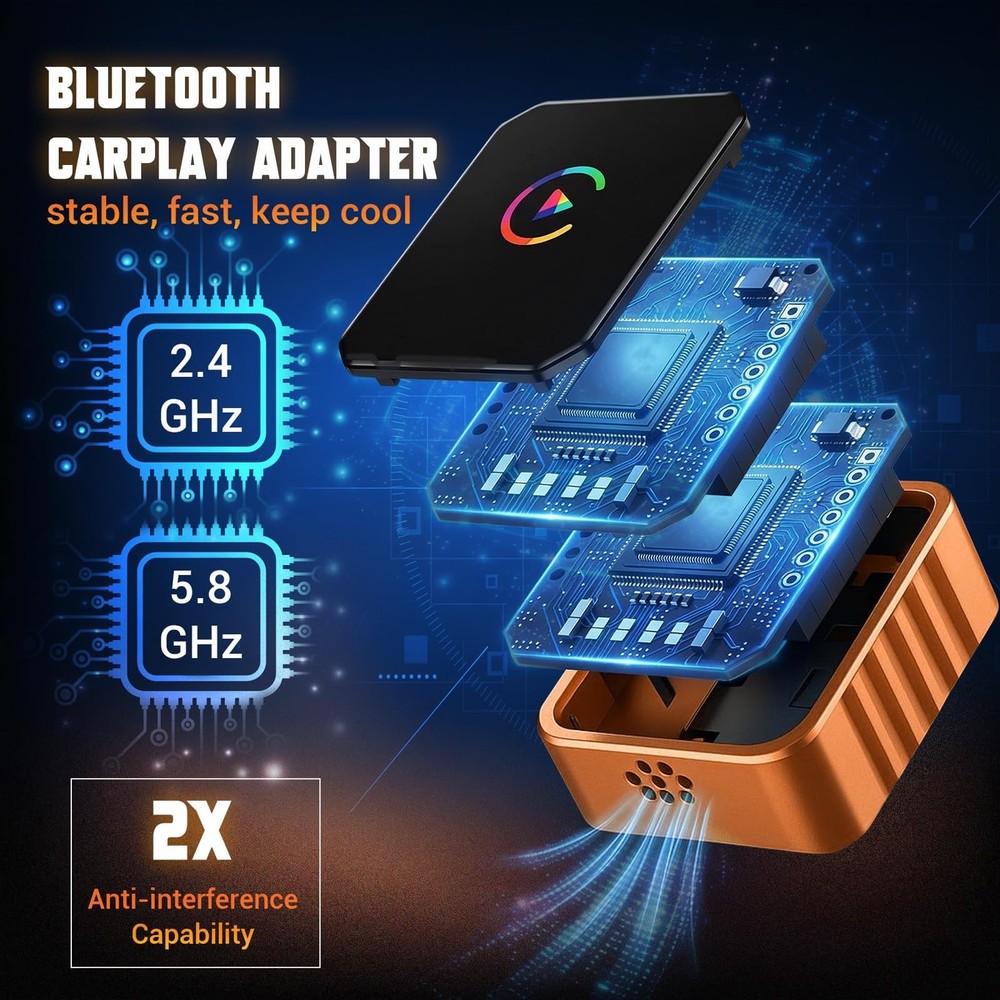 Wireless CarPlay Adapter for iPhone & Android, 2-in-1 Orange