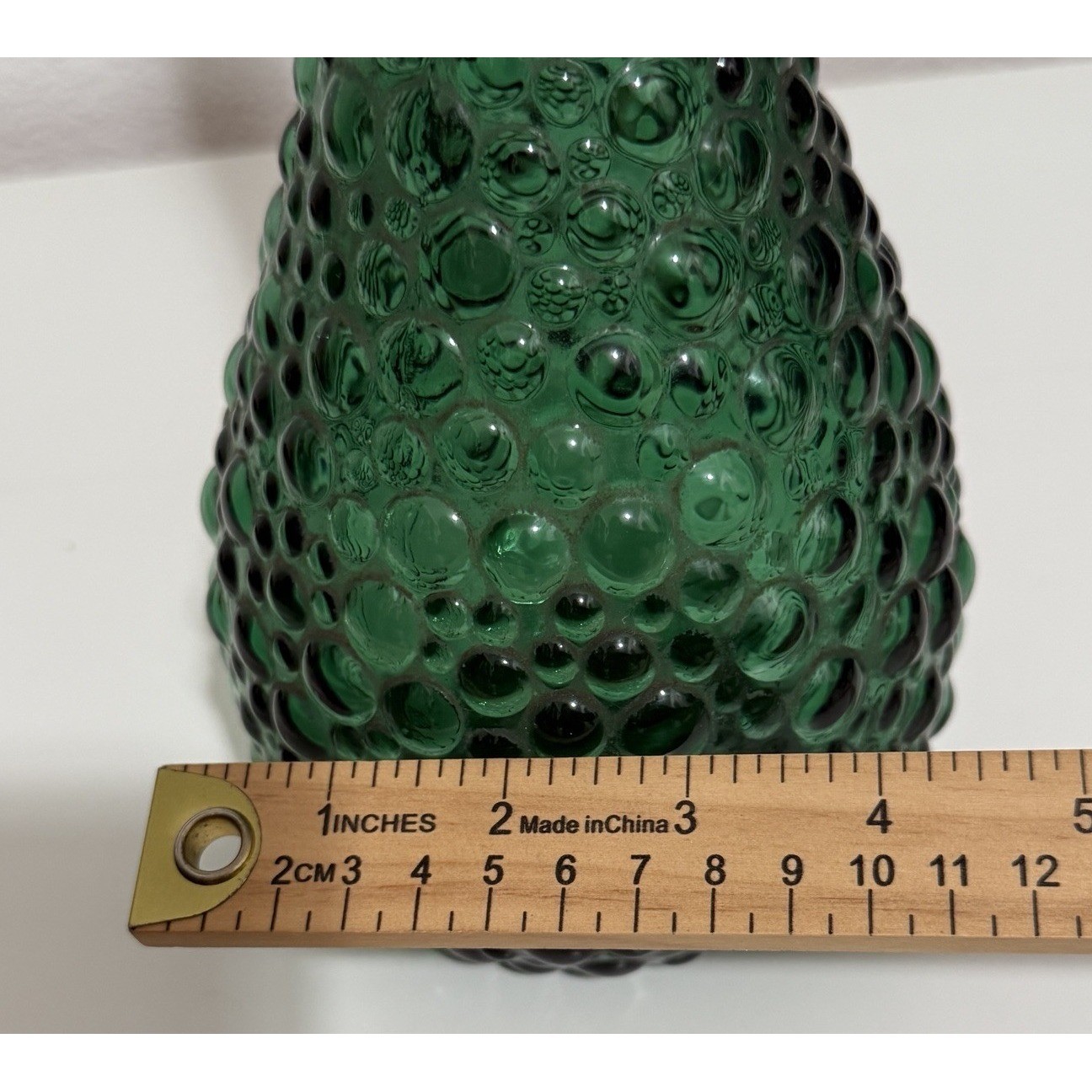 Vintage MCM Green Hobnail Glass Decanter Genie Bottle 21"