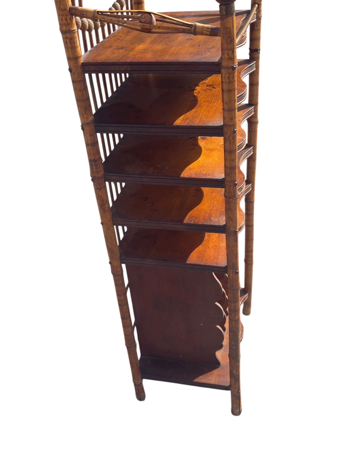 antique victorian stick and ball eastlake bamboo bookshelf magazine rack 1890