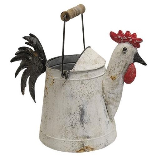NEW PRIMITIVE ROOSTER WATERING CAN METAL 10"Tx12"Wx6"D Aged FARMHOUSE Rustic
