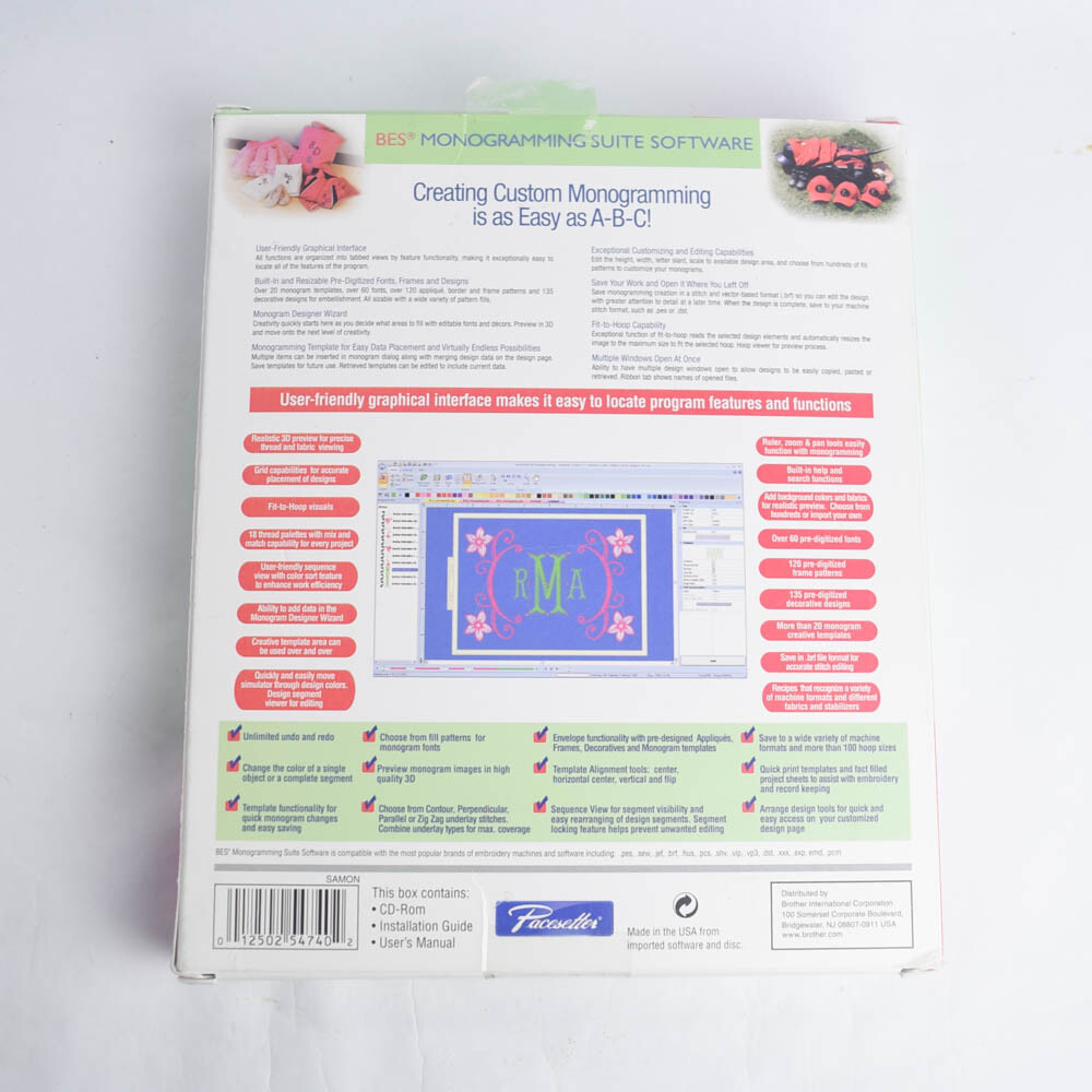 Brother BES Monogramming Suite Embroidery Software Pacesetter