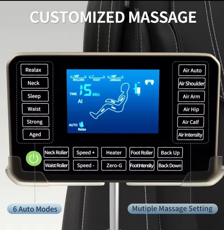 Full-Body Zero Gravity Massage Chair with Deep Tissue Rollers, Lcd, Touchscreen