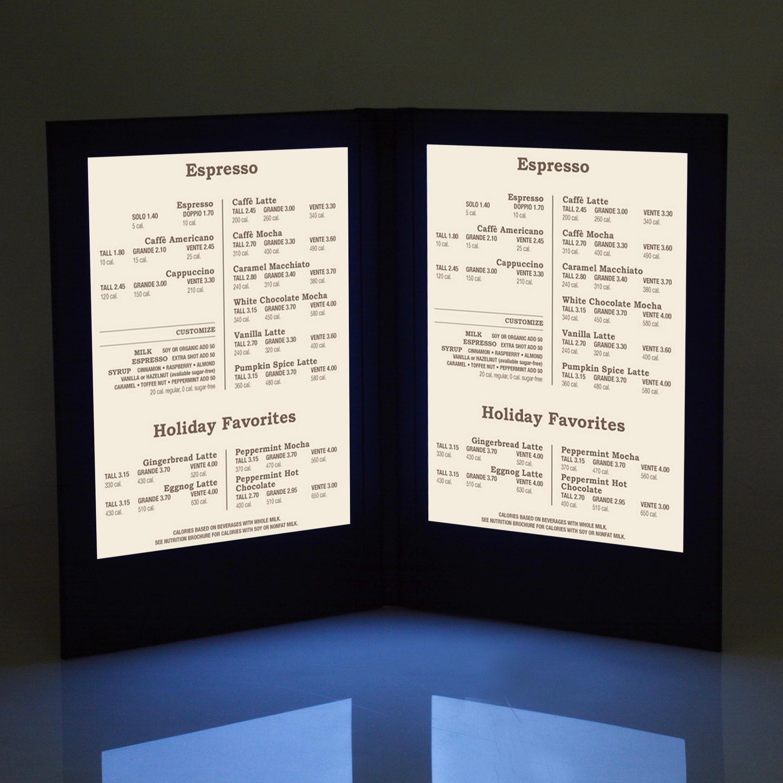 WeChef 4 Pack LED Backlit Menu Cover Leatherette Wine List Check Bill Holder