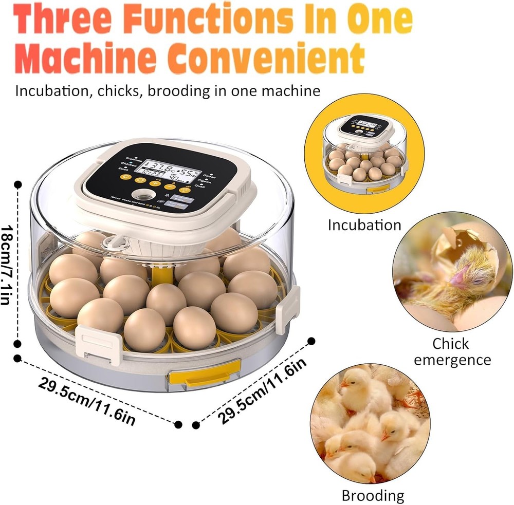 18 Egg Incubator Auto Turning Temp & Humidity Control Smart Hatcher