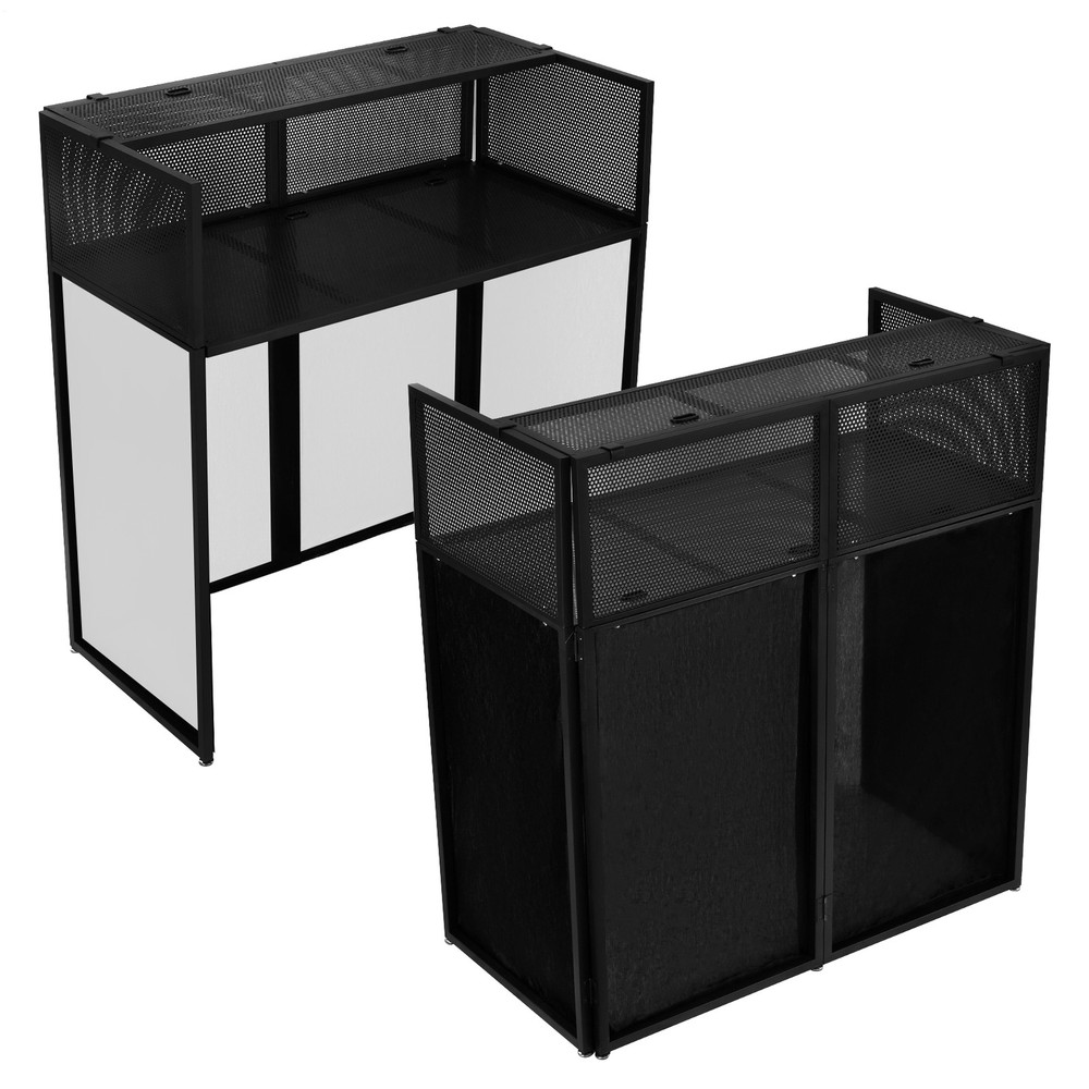 DJ Facade Booth Table Panel Black Metal Frame Foldable White &Black