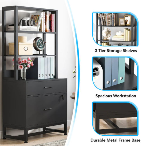Cabinet Bookshelf Size Filing Vertical Storage Black Open Drawers Basic Shelving