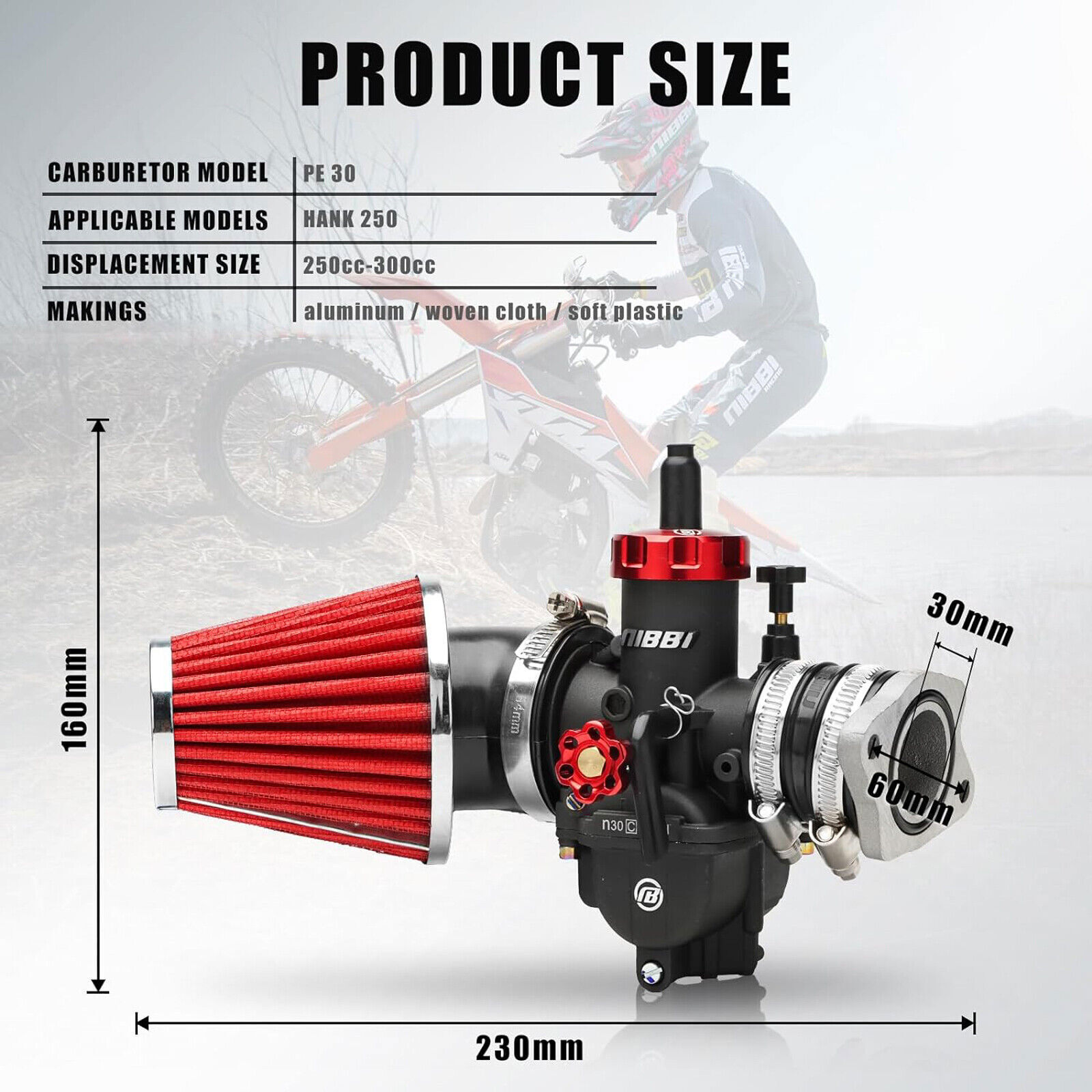 NIBBI 28mm Carburetor Complete Kit For Hawk 200 250 TBR7 DB36 ATV Dirt Bike XPRO